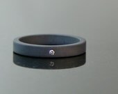 Tiny Diamond Oxidized Sterling Silver Ring - Eco Friendly - Flush Set Diamond - Black Wedding Band