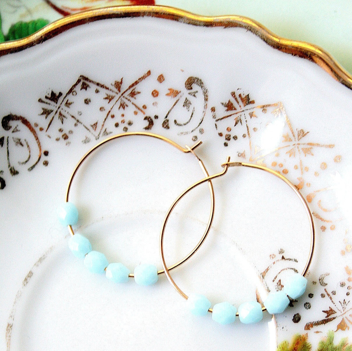 Powder Blue 14K GF Hoop Earrings