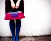 Linen purse knitted bag pink blue purple cotton knit floral handbag memake handmade fashion