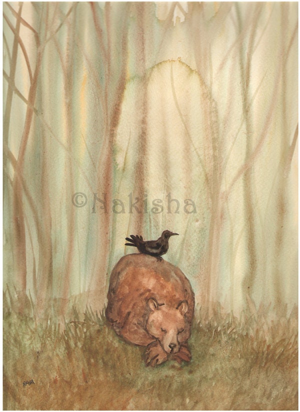 Asleep in the Woods - Original Watercolor Animal Painting