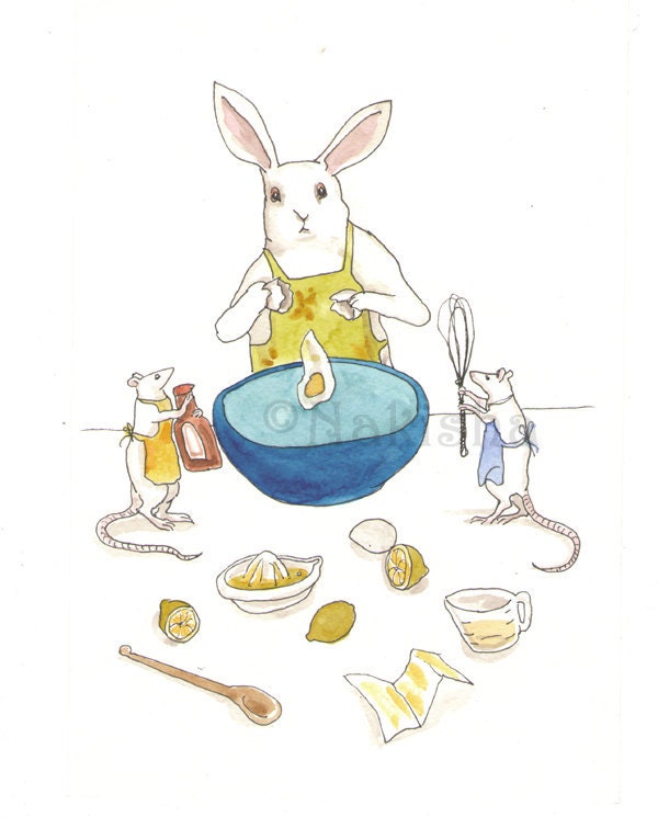 Cracking the Eggs - Original Watercolor Rabbit Illustration