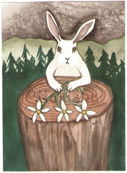 The Rabbit Tarot -  Original Art - Three of Daisies