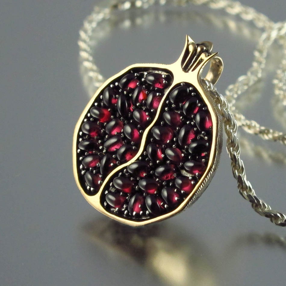 JUICY POMEGRANATE bronze and silver garnet pendant RESERVED for Sophia - 1st payment
