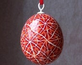 Egg Ornament - Orange, Red and White Polymer Clay Over Eggshell