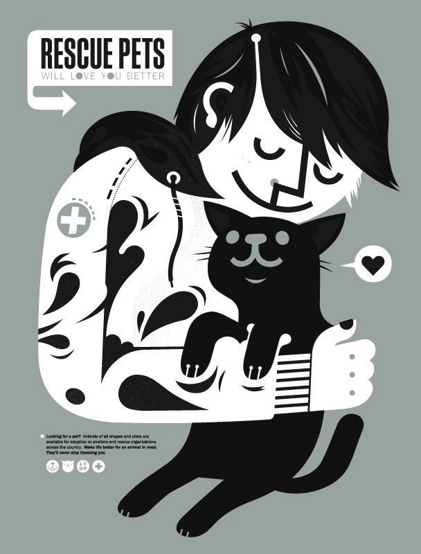 Rescue Pets Will Love You Better Art Print - Hand Printed Silkscreen Poster - Cat Animal Screenprint - Little Friends of Printmaking