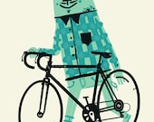 Bike Rider Art Print Screenprint - Bicycle Dog Hand Printed Silkscreen Poster - Little Friends of Printmaking