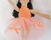 Ballerina Doll in Peach Tutu - OOAK Cloth Doll by Joelle's Dolls