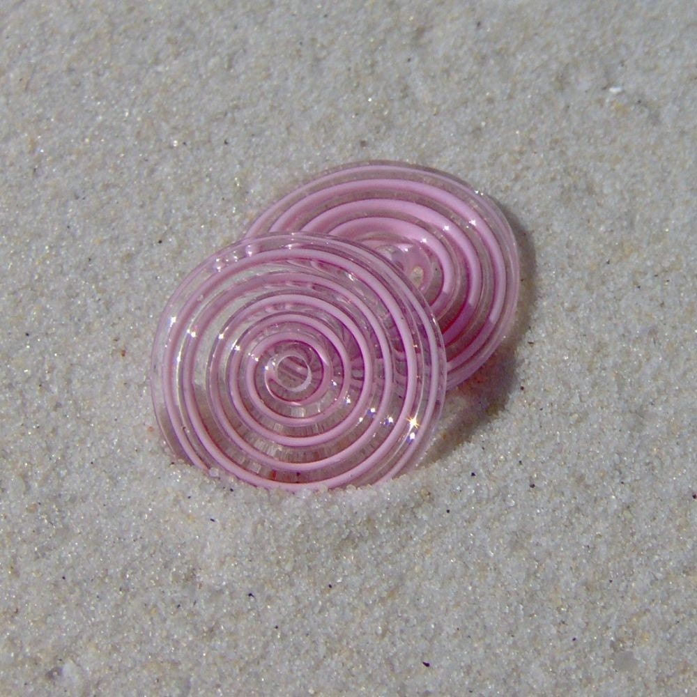 Lampwork Pink Swirl Disk Pair, Handmade SRA LETEAM Glassymom
