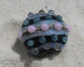 Lampwork Focal, Pink and Grey Lentil Handmade SRA LETEAM Glassymom