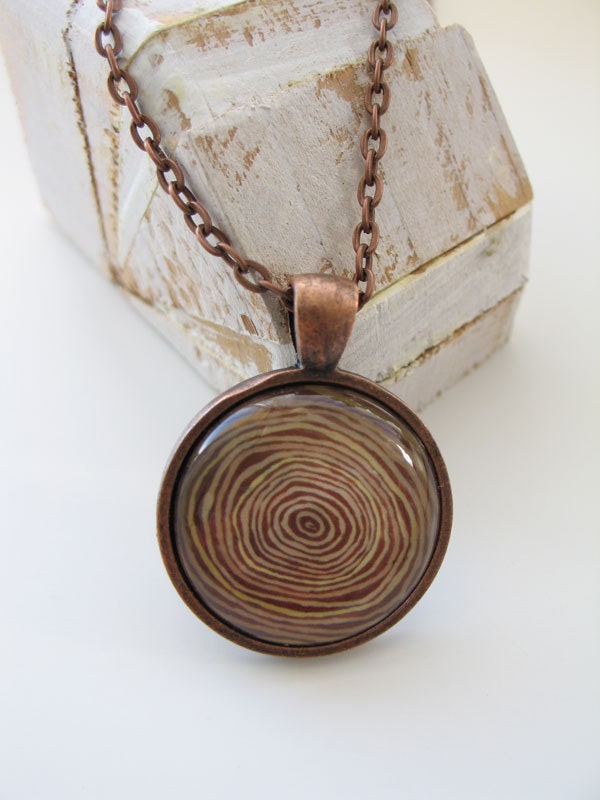Tree Ring Woodgrain - mini print necklace pendant and chain