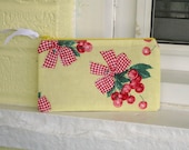 Handmade Pencil Pouch, Cosmetic Bag, Fresh Cherries
