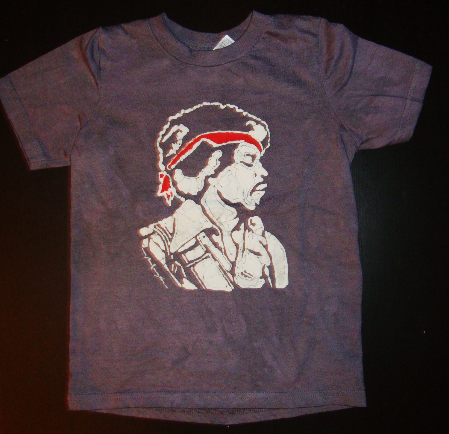 Girl or Boy Guitar Hero Rock and Roll Music Legend Jimi Hendrix Batik TShirt in Eggplant- Size 2-12