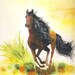 Graceful Thunder - Art Print free wild horse running girl's pony mare bedroom wall decor gift watercolor painting Canadian Oladesign 8x10