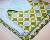 Blue and Green - Circles and Diamonds - Modern Baby Blanket - Minky Baby Blanket - Baby Boy