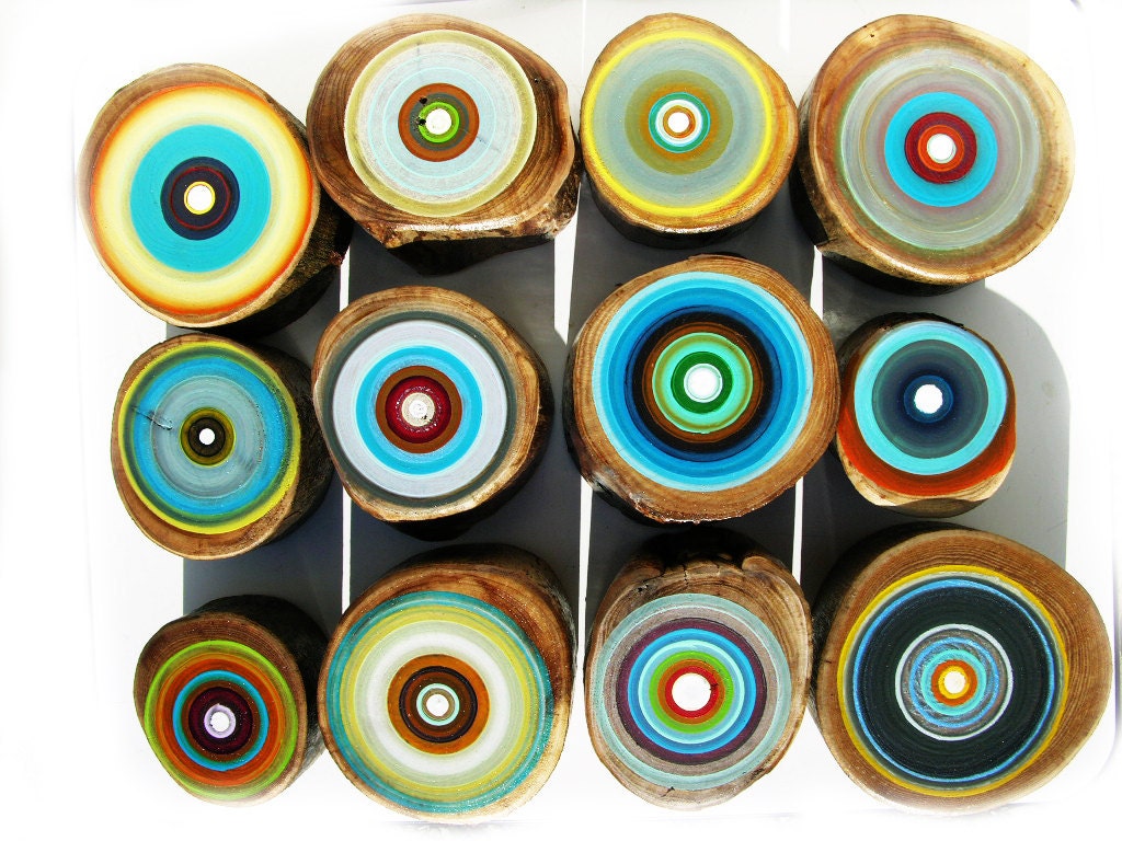 Reclaimed Repurposed Mixed Media Wood Art for A Modern Bohemian Interior painted tree rings original tracy melton