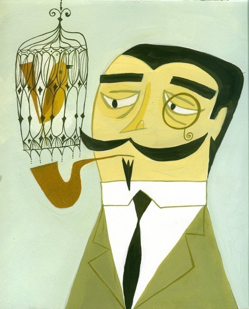Count Abernathy was an avid bird watcher.  Print by Matte Stephens.
