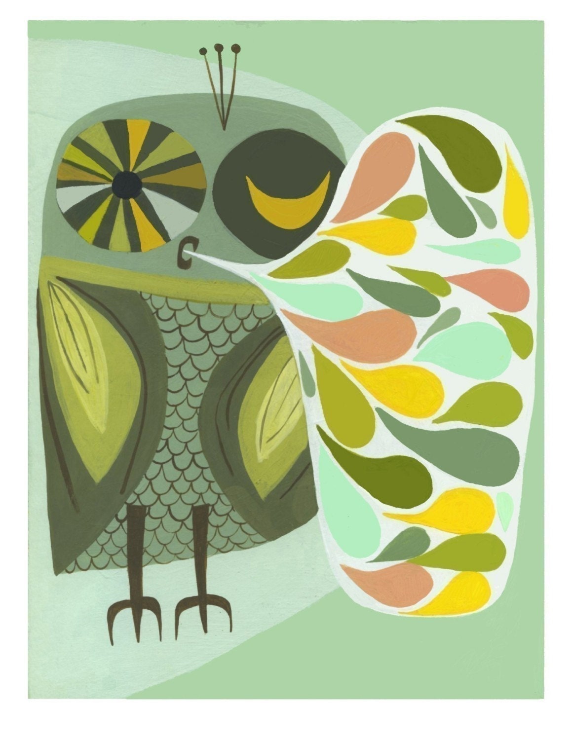 Happy owl print. Open edition print by Matte Stephens.
