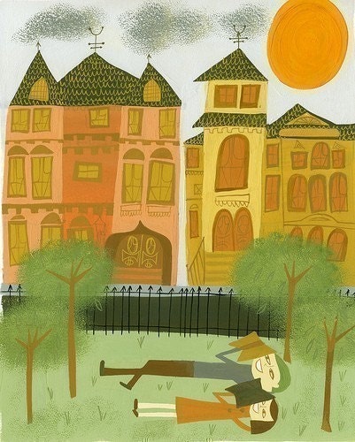 Relaxing in San Francisco.  Limited edition 8.5 x 11 print by Matte Stephens.