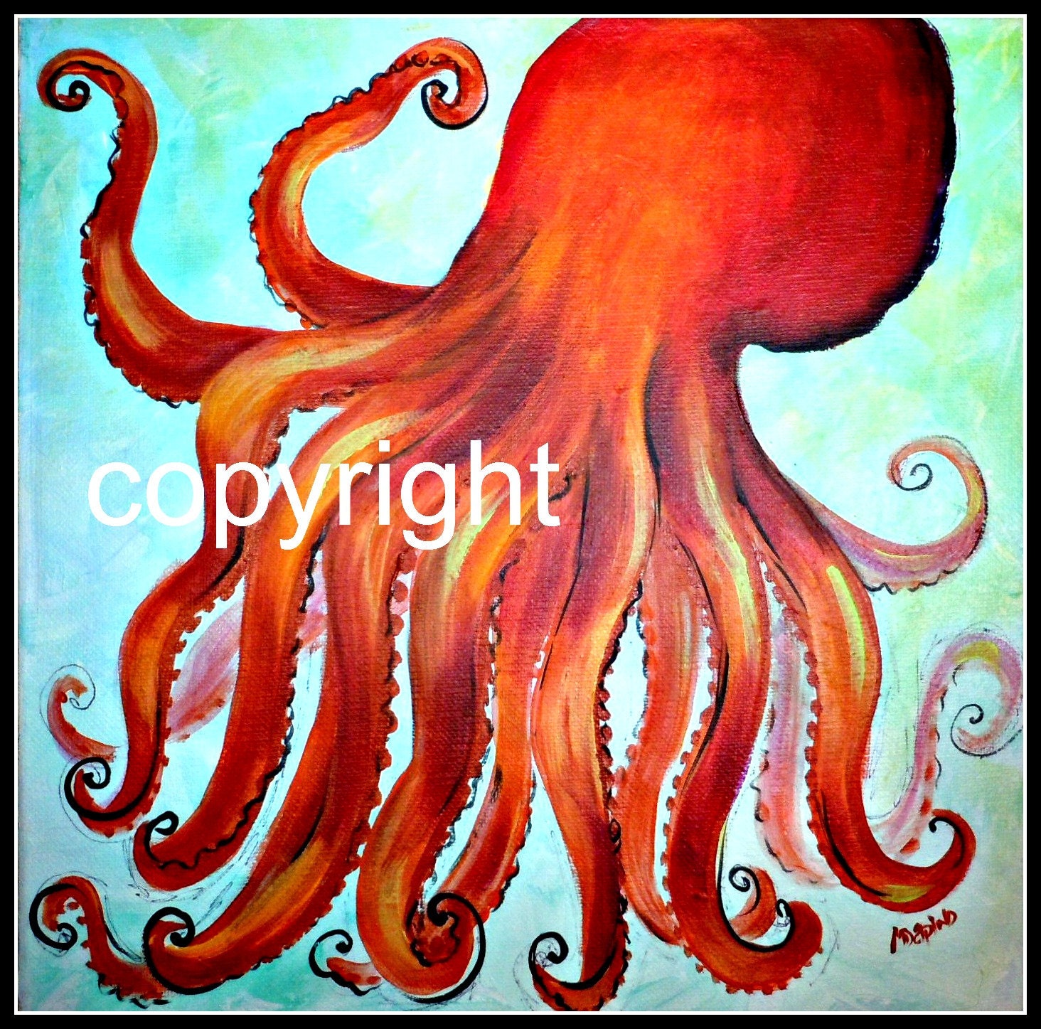 octopus jellyfish nautical ocean sea beach blue crab by AdoraArt