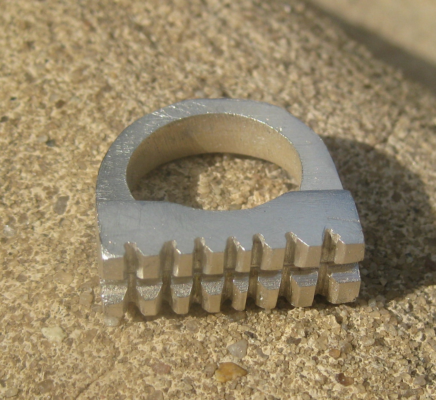 Double Grid Edge Chunky Silver Ring