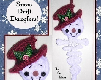 Snowman Digital PDF Crochet Pattern Icicle Snowflake Christmas Tree Ornament