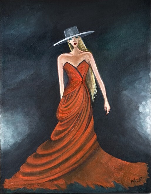 Red Poster Art Print Red Flamenco Woman Fashion Fantasy Print Wall Hanging Girly Home Decor 16"x 20 Fashion Girly Poster Unique Gift for Her