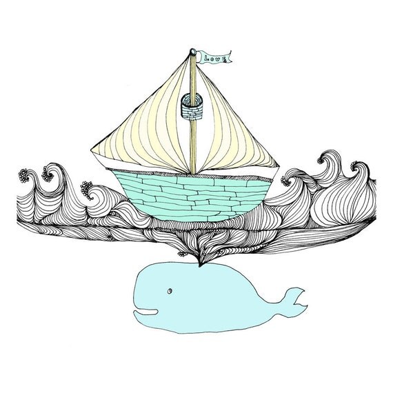 Love Whale 5x5 Quirky Illustration Print