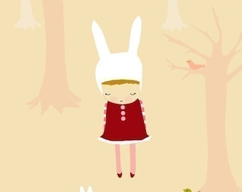 ONCE UPON A TIME - drawing children art print fairy tale forest bunny girl cute - studio mela