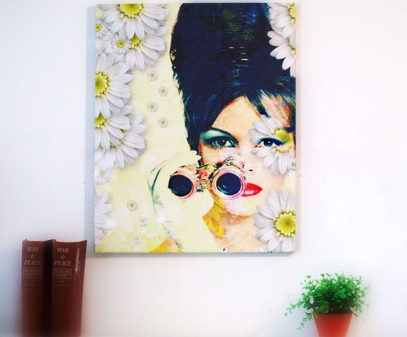 Large Canvas, Fashion Illustration, Large Wall Art, Mod Art, Retro Fashion Art, Fashion Home Decor, Daisies
