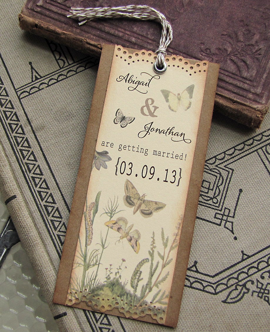 Vintage Garden Wedding Save the Date Bookmark Botanical Butterflies
