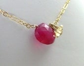 Neon Pink Christian Necklace - Bright Pink Chalcedony, Yellow Citrine, Gold Chain Necklace - A TIME for JOY