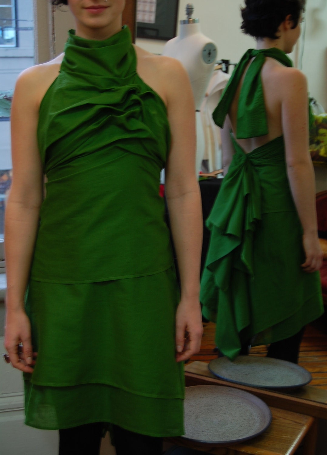 Jade Hand Draped Halter Dress
