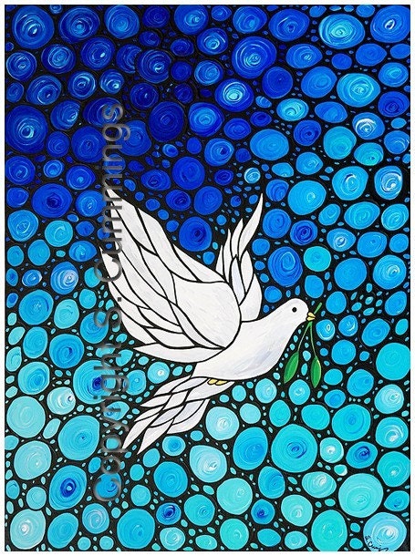 Bird Art White Dove Print From Original Painting Blue Sky Spiritual Zen Artwork Bible Peace Love Hope - Peaceful Journey