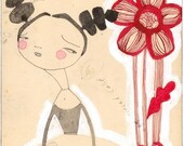 illustration of Lady with flowers - art print - 5 x 10 - limited edition - archival - she was always very careful by cori dantini