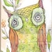 green owl - watercolor painting - bird art - limited edition and archival print-  5 x 10 inches - by cori dantini