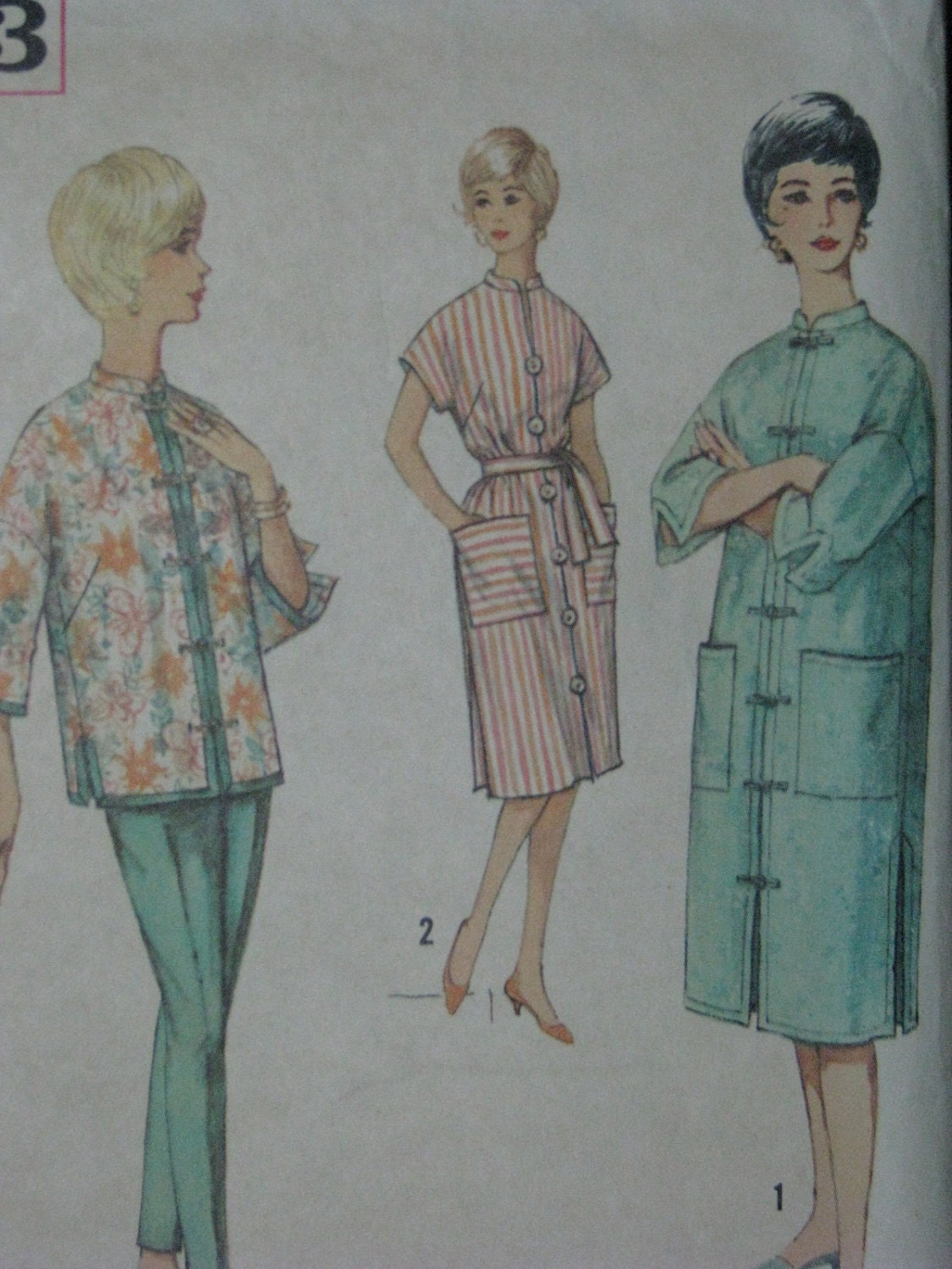 Simplicity 4233, early 1960s robe, lounge set, and patio dress
