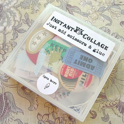 Instant Collage Inspiration Kit boxed limited edition Vintage Labels, Ephemera, Stickers 90 items