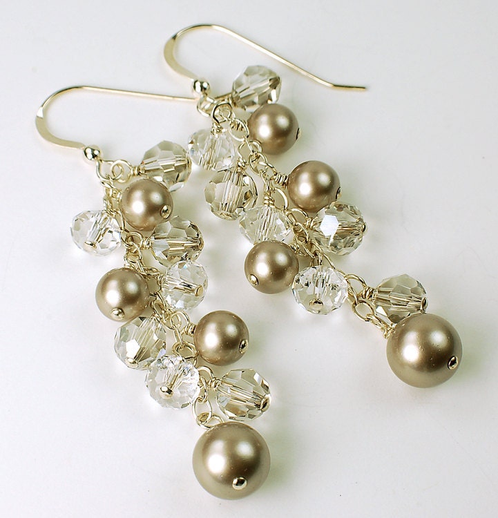 SALE Platinum Pearl and Crystal Dangle Earrings
