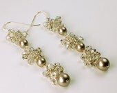 Tiered Pearl and Crystal Long Dangle Earrings, Customizable, Bridal