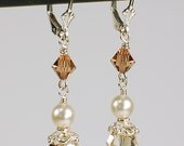 Swarovski Crystal and Pearl Drop Earrings, Customizable, Bridesmaid