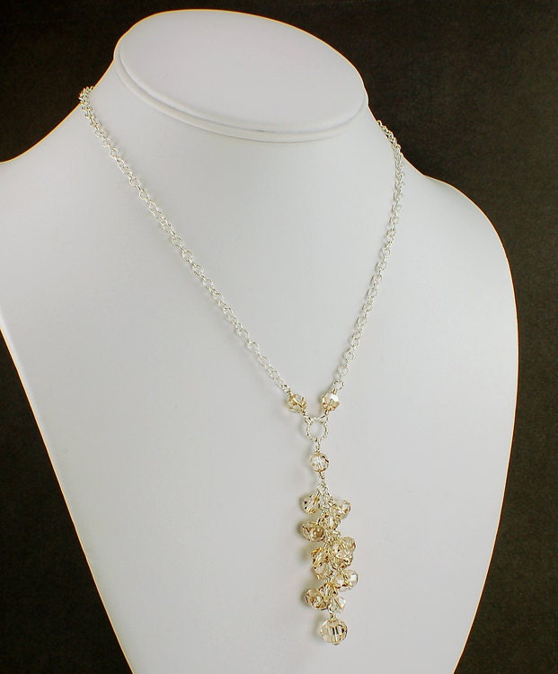 Swarovski Crystal Cascade Necklace in Sterling Silver, Customizable, Bridesmaid