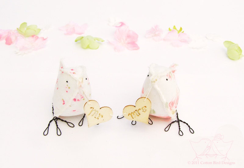 Wedding Cake Topper Mr and Mrs Love Birds Floral Rose