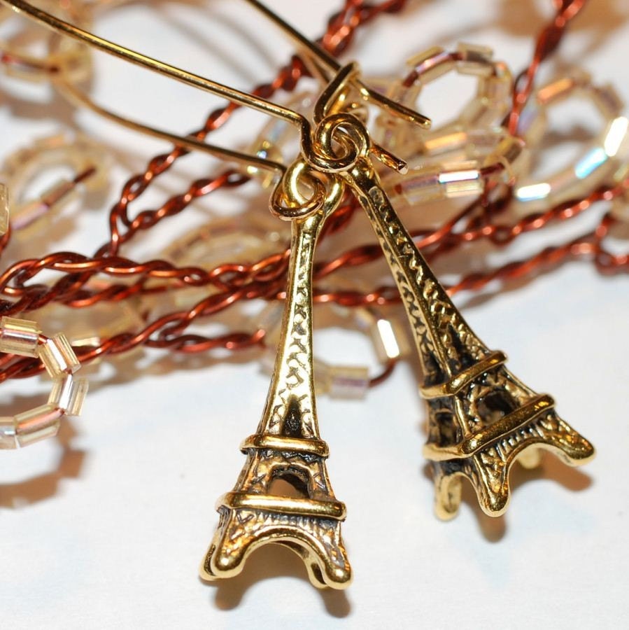 Paris  Earrings  Eiffel Tower Romantic  Antique Gold, Sale