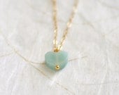 Seafoam mint heart small charm gold fill necklace - delicate jewelry