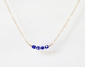 Icing - cobalt blue beaded necklace on 14k gold filled chain - delicate everyday jewelry - women