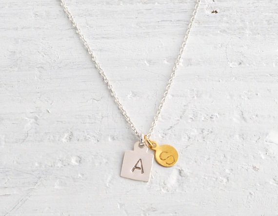 Square and dot - custom engraved initials personalized sterling silver necklace - delicate jewelry