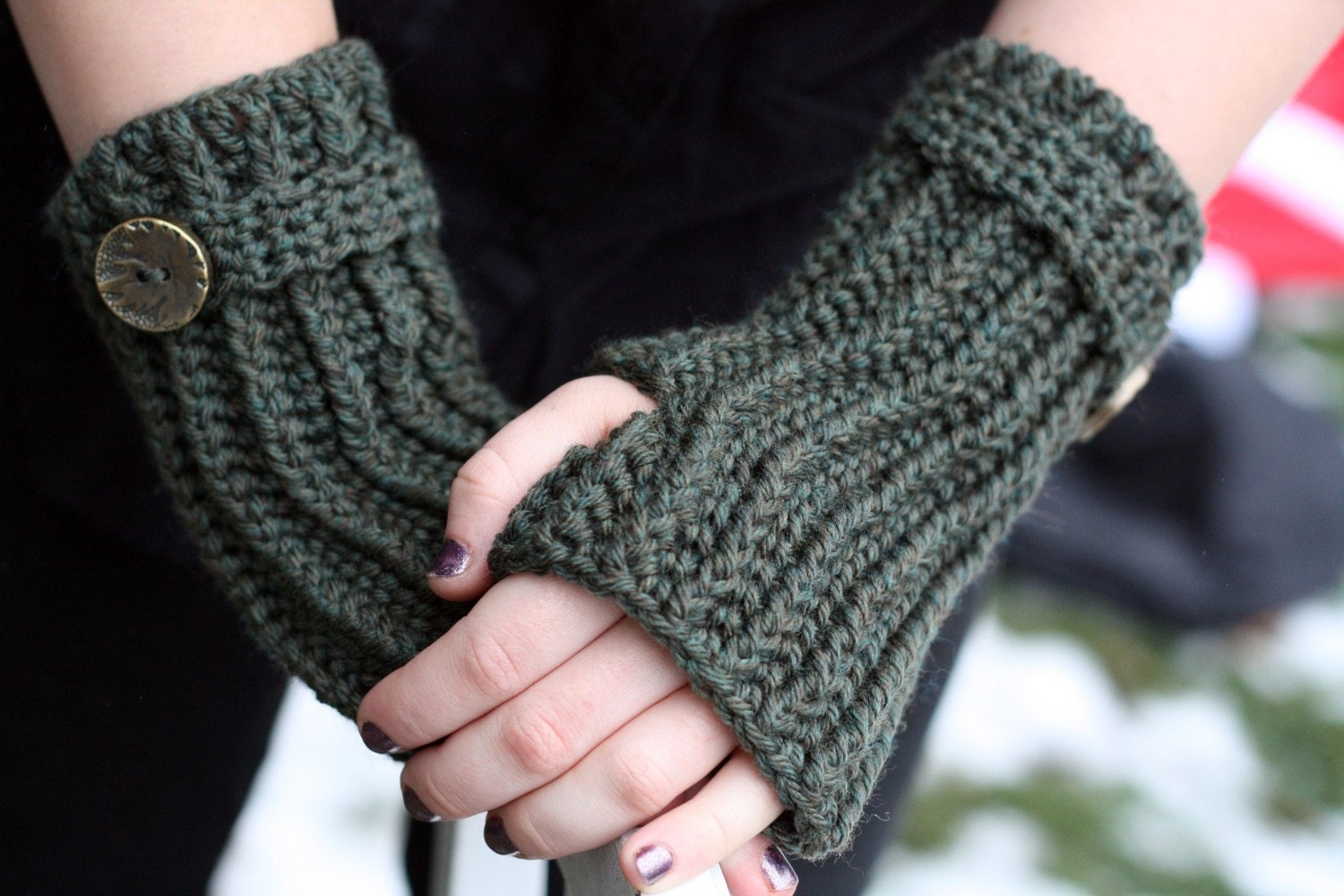 Pattern Directions for Making Fingerless Gloves Ribbed Wrislets Crochet PDF Pattern