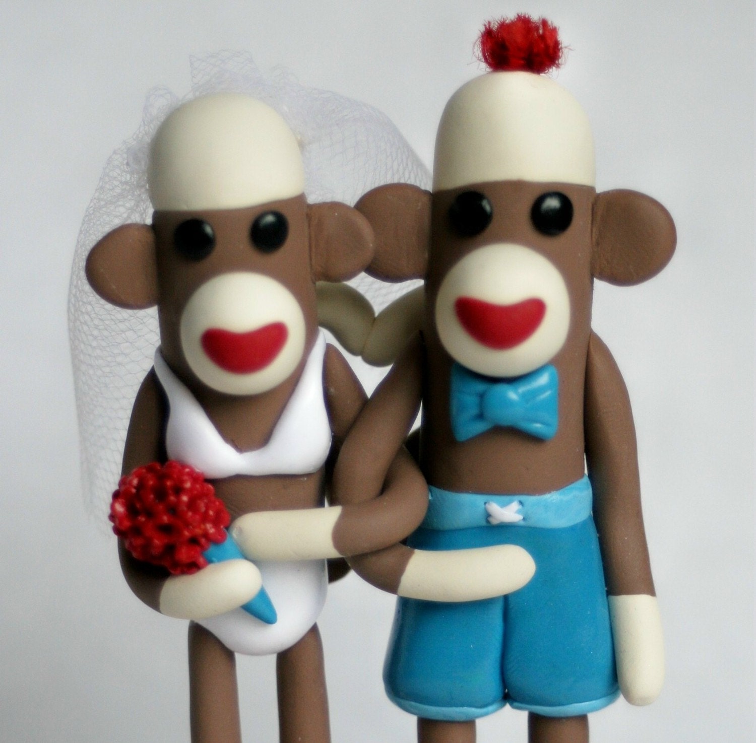 Beach Destination Sock Monkey Wedding Cake Topper 4 inch Standing Island Custom Made