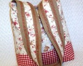 BizzieLizzie Weekender Bag Large Cottage Chic Market Tote Slouch Summer Bag Waverly French Floral and Gingham Red and Cream