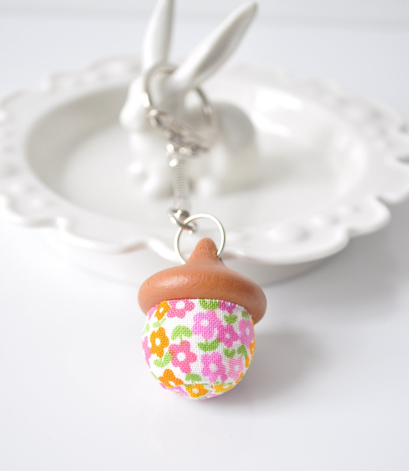 Fabric Wooden Acorn Keychain